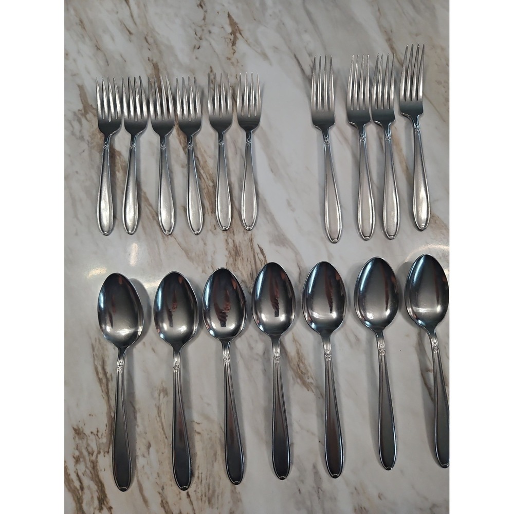 Vtg Utica Cut Co Soup Spoon "Pretty" Design Stainless Steel Replacements 17pcs